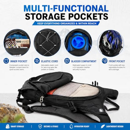 Zavothy Hydration Backpack with 2L Hydration Bladder Water Backpack for Hiking Hydration Pack for Running Cycling Hiking - color: Black