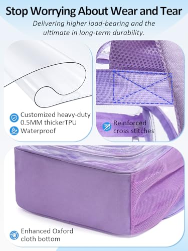 Double-Layer Clear Backpack Heavy Duty, 17 Inch Large Clear Bookbag, Transparent See Through Backpack For School, Work, College, Travel, Sport- Light Purple - color: 1# Purple, style: Pro Series (Double Layer)