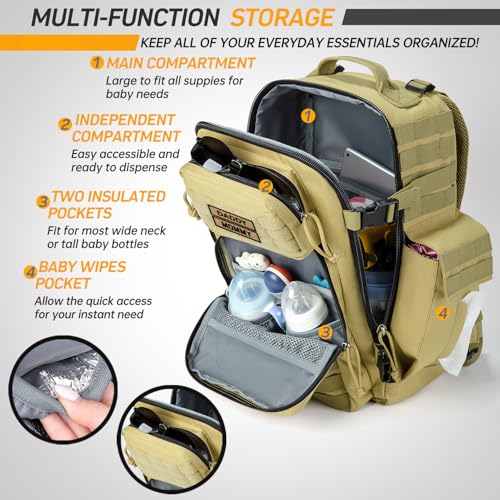 SHARKMOUTH Military Diaper Bag for Baby - Large Baby Backpack with Changing Pad for Boy Girl - Army Dad Diaper Bag for Hiking Travel Camping Trips Tan - color: Tan W/ Changing Pad