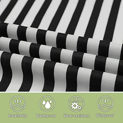 Fashion Hooded Rain Poncho Waterproof Raincoat Jacket with pocket for Women/Men/Adult - color: Black/White Strips