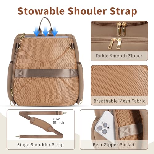 CEI-CEI Neoprene Diaper Bag Backpack Stylish Baby Maternity Bags Travel Tote for Mom with Insulated Pockets, Changing Pad, Stowable Shoulder Strap - color: Oat