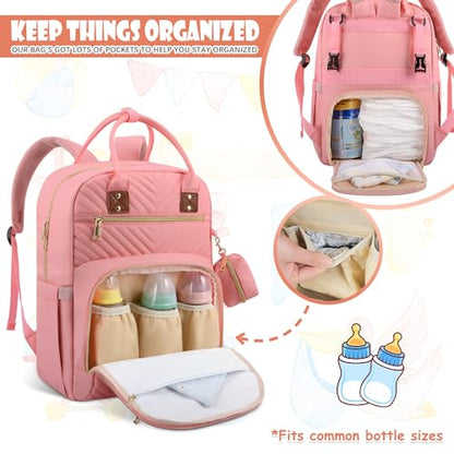 Tenot Baby Diaper Bag Backpack, Travel Diaper Bags for Baby Girl Boy Large Capacity Baby Bag Backpack for Women Light Pink - color: Light Pink