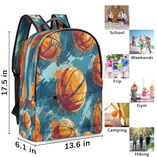 17.5 inch Laptop Backpack Basketball Balls College Waterproof Travel Bag Casual Book Bag with Multiple Pockets Laptop Backpacks for Travel Hiking