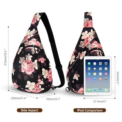 HUA ANGEL Crossbody Sling Bag for Men & Women Lightweight Waterproof Chest Shoulder Bag for Travel Hiking & Everyday Use - color: W-pink Rose