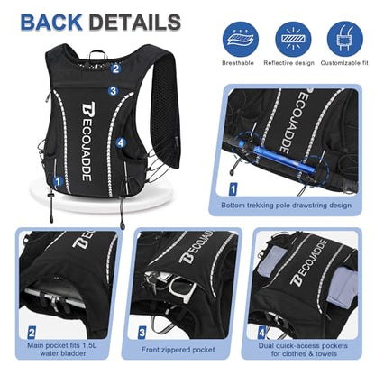 BECOJADDE 5L Running Vest for Women, Hydration Backpack Lightweight & Breathable for Trail Running, Marathon, Hiking, Cycling - color: Black
