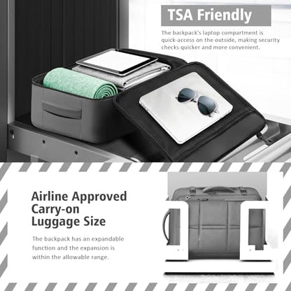 tazbuzo Travel Backpack, Extra Large 50L Flight Approved Carry on Backpack, Expandable Waterproof Business Suitcase Daypack Big Bag Fits 18.4 Inch Laptop, Grey - color: Grey