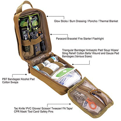 EVERLIT 250 Pieces Survival First Aid Kit IFAK EMT Molle Pouch Survival Kit Outdoor Gear Emergency Kits Trauma Bag for Camping Boat Hunting Hiking Home Car Earthquake and Adventures - color: Od Green