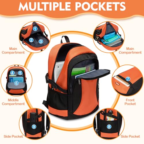Kids Backpack Big Boys Bookbag Middle Junior High College Student Back to School Teen Teenage Youth Schoolbag Ages 8-12 10-12 12-14 Years Old Mochilas Escolares Para Adolescentes Men Large 18 Inch - color: Orange
