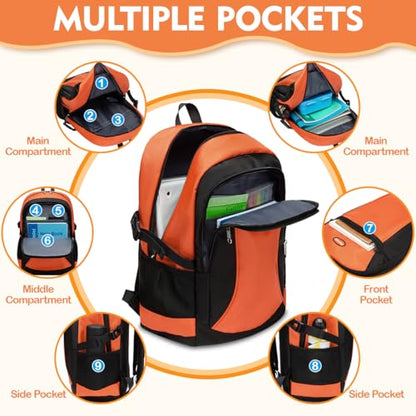 Kids Backpack Big Boys Bookbag Middle Junior High College Student Back to School Teen Teenage Youth Schoolbag Ages 8-12 10-12 12-14 Years Old Mochilas Escolares Para Adolescentes Men Large 18 Inch - color: Orange