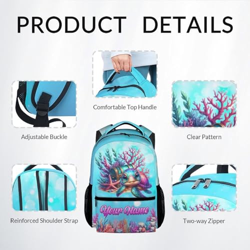 Mercuryelf Custom Girls Backpack Sea Turtle 3PCS Kids Backpack Set with Lunch Bag & Pencil Case, 17 Inch Water Resistant School Bookbag - color: Brown