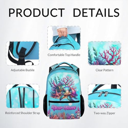 Mercuryelf Custom Girls Backpack Sea Turtle 3PCS Kids Backpack Set with Lunch Bag & Pencil Case, 17 Inch Water Resistant School Bookbag - color: Brown