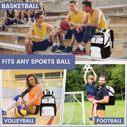 Basketball Bag Backpack with Ball Holder and Shoes Compartment - color: White