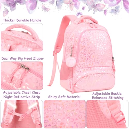 Meisohua School Backpack for Girls Large Fluffy Bookbag for Kids Teens School Bags for Girl Primary Middle School Casual Daypack - color: Furry Heart Pink