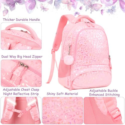 Meisohua School Backpack for Girls Large Fluffy Bookbag for Kids Teens School Bags for Girl Primary Middle School Casual Daypack - color: Furry Heart Pink