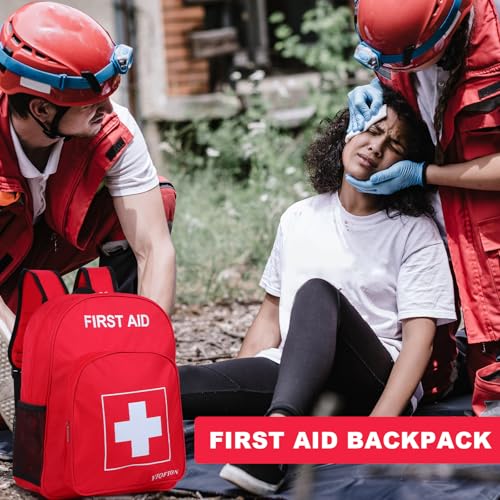 First Aid Backpack Empty, Red Waterproof Emergency Backpack, Portable Large Capacity Empty Medical First Aid Bag for Car Home Office Outdoor Travel Hiking Camping - color: Red3