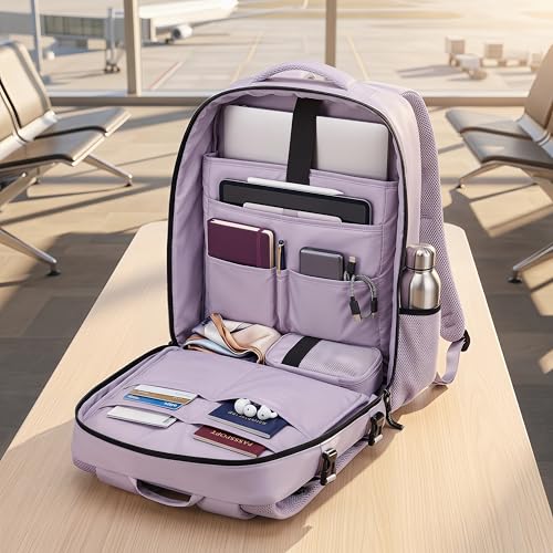Travel BackpackWaterResistant Large LaptopBackpack with Shoe CompartmentMulti-Pocket Carry On Backpack for Business Work Trip - color: Purple