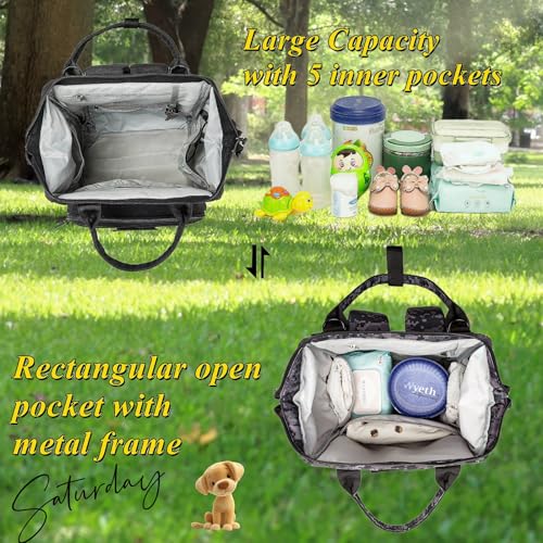 Camo Diaper Bag Backpack for Dad and Mom with USB Charging Port Stroller Straps and Insulated Pocket,army military Travel Nappy Backpack (DADDY and MOMMY patches) - color: Black Camo