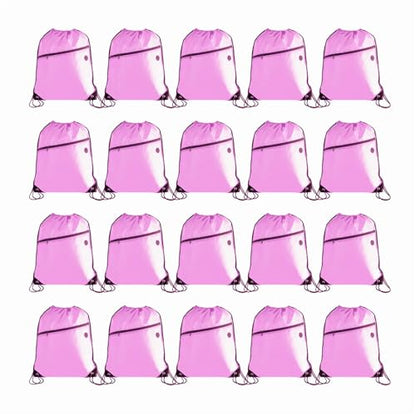 CODOBON Lightweight Drawstring Backpack with 2 Compartments Holds 14" Laptop & Shoes | Foldable |big Zip Pocket with Cable Port | Economical for Gym, Travel,Daliy (20, Pink) - color: Pink
