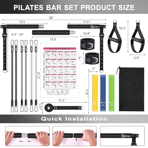 Bbtops Pilates Bar Kit with Resistance Bands,Pilates Bar with Stackable Bands Workout Equipment for Legs,Hip,Waist and Arm,Exercise Fitness Equipment for Women & Men Home Gym Yoga Pilates - color: Glossy Black