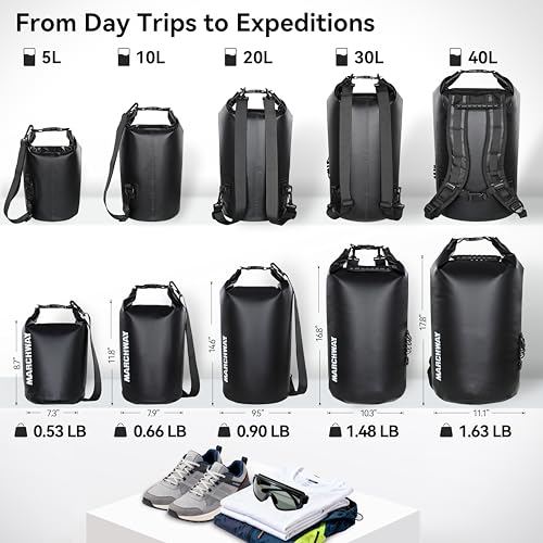MARCHWAY Floating Waterproof Dry Bag Backpack 5L/10L/20L/30L/40L, Roll Top Sack Keeps Gear Dry for Kayaking, Rafting, Boating, Swimming, Camping, Hiking, Beach, Fishing - color: Black, size: 5L