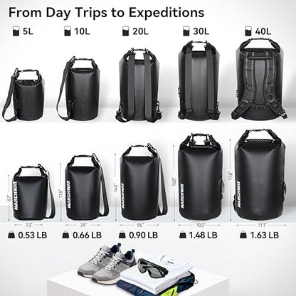 MARCHWAY Floating Waterproof Dry Bag Backpack 5L/10L/20L/30L/40L, Roll Top Sack Keeps Gear Dry for Kayaking, Rafting, Boating, Swimming, Camping, Hiking, Beach, Fishing - color: Black, size: 5L