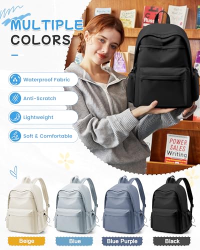 Black Backpack for School, High School Bookbag Back Pack for Teens Girls Boys, Lightweight College Backpack Book Bag for Women Men, Simple Casual Daypack Backpack Mochilas Escolares para Adolescentes - color: Black