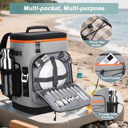 Large 52cans Cooler Backpack, Insulated, Waterproof, Leak Proof, 30L Large Capacity - color: Grey