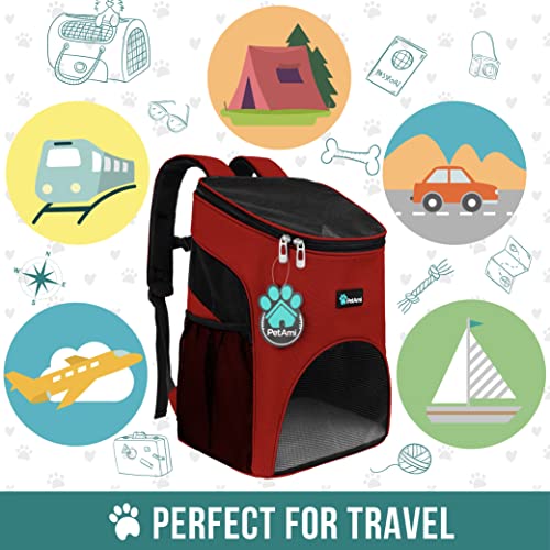 PetAmi Cat Backpack Carrier, Airline Approved Pet Carrier Backpack for Small Dogs and Large Cats, Soft Sided Collapsible Ventilated with Sherpa Bed for Hiking Travel, Max 18 lbs, Red - color: Red