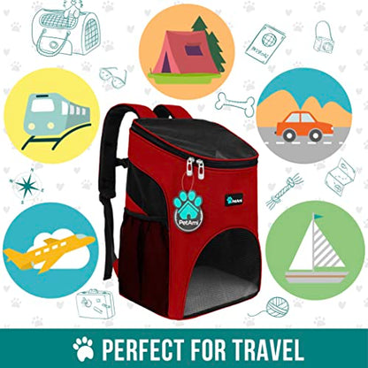 PetAmi Cat Backpack Carrier, Airline Approved Pet Carrier Backpack for Small Dogs and Large Cats, Soft Sided Collapsible Ventilated with Sherpa Bed for Hiking Travel, Max 18 lbs, Red - color: Red
