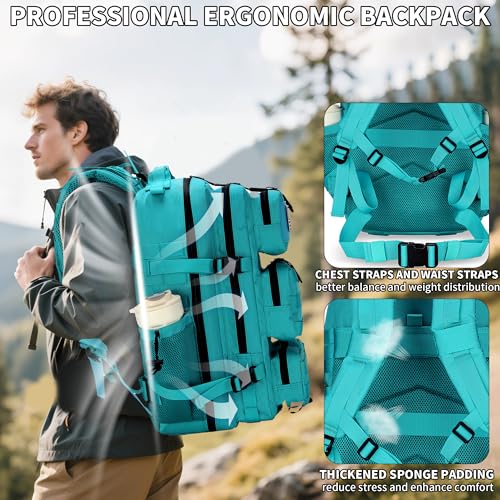 55L Tactical Backpack Heavy Duty Military Rucksack Molle Backpack 3 Day Assault Pack for Work Outdoors - color: Lakeblue