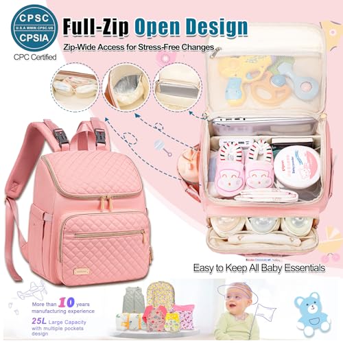 Weitars Diaper Bag Backpack Large Baby Diaper Bag with Changing Pad Travel Diaper Backpack,Baby Bag for Boys Girls,Stroller Straps,5 Insulated Pockets (Pink) - color: Pink