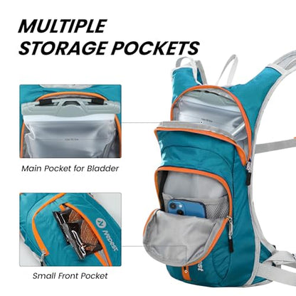 Nepest Hydration Pack Backpack for Women & Men, Lightweight Water Backpack with 2L Water Bladder for Hiking Cycling Running Biking - color: Teal