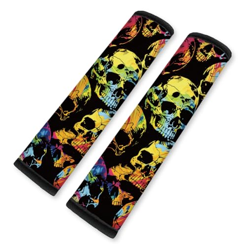 2Pcs Soft Auto Seat Belt Cover Pad, Graffiti Skull Halloween Colorful Car Seatbelt Shoulder Cushion for Comfortable Driving, Compatible with All Cars' Seatbelt and Backpack Straps 11x2.4inch - color: Skull