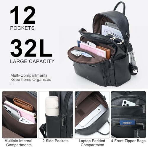 LATMAP Backpack Purse for Women Laptop Backpack, Leather Travel Back Pack Shoulder Bag Teacher College Daypack Work Handbag fits 14" Laptop, Black - color: Style1-black