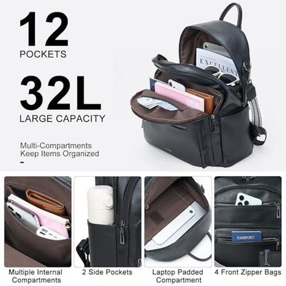 LATMAP Backpack Purse for Women Laptop Backpack, Leather Travel Back Pack Shoulder Bag Teacher College Daypack Work Handbag fits 14" Laptop, Black - color: Style1-black