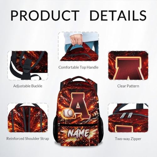 COZYAURA Personalized Backpack for Boys - Custom Baseball Backpack with Initial Name - 17 Inch Kids School Bookbag, Youth Sports Elementary Middle School Bag - color: Red