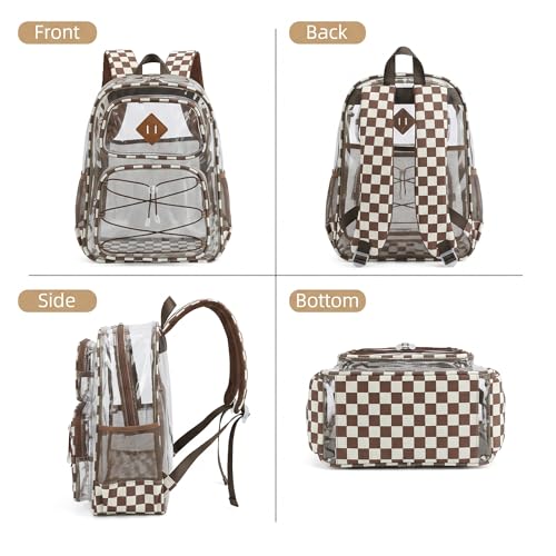 Clear Backpacks for Girls Women, Heavy Duty PVC Transparent Back Pack See Through Boys Kids Clear Bookbags for School Checkered Coffee - color: Checkered Coffee