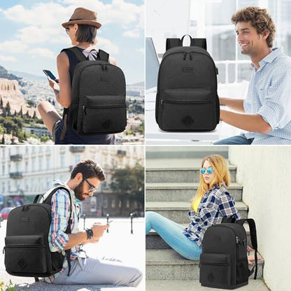 Large Casual Laptop Backpack,School Backpack Large Bookbag with USB for High School College Students Office Business, Black - color: Black, size: 17.3 Inch