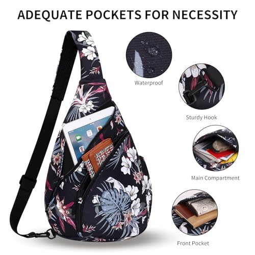 HUA ANGEL Crossbody Sling Bag for Men & Women Lightweight Waterproof Chest Shoulder Bag for Travel Hiking & Everyday Use - color: W-red Leaves and White Flowers