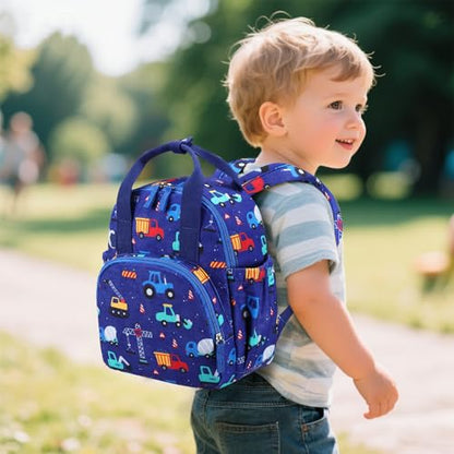 Bluboon Toddler Backpack for Girls Boys 2-4 Cute 12" Preschool Kindergarten Backpacks Kids Daycare Bags School Travel (Engineering vehicle - Royal blue, Age 2-4 (12" H not Fit A4 Folder)) - color: Engineering Vehicle - Royal Blue, size: Age 2-4 (12" H not
