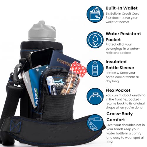 Arca Gear 40 oz Hydro Carrier - Insulated Water Bottle Sling w/Carry Handle, Shoulder Strap, Wallet and Two Pouches - The Perfect Flask Accessory (Aqua Camo) - color: Aqua Camo