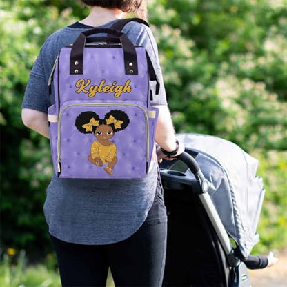 Custom Name Diaper Bag Backpack for Women Personalized Black Afro Women Nappy Bag Casual Travel Daypack Customized Newborn Gift Purple - color: 230112-9