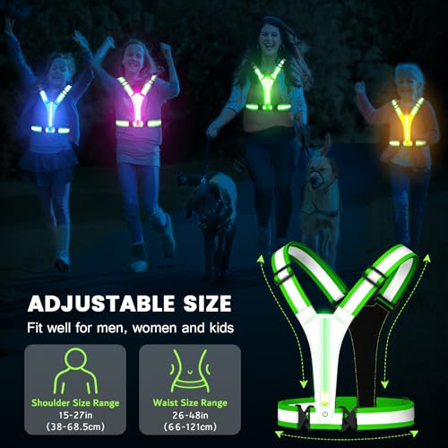 Fokia Kunbio LED Reflective Running Vest Gear,Light Up Vest Runners Night Walking USB Rechargeable,Up to 11hrs Light with Adjustable Waist/Shoulder for Women Men Kids - color: Colorful lights