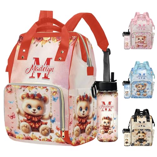 Newcos Personalized New Mom Diaper Backpack, Custom Name Baby Diaper Bag with Water Bottle, Customized Monogram Bags Pattern Mommy Nursing Bag for Newborn Wife Dad Women Travel Birthday Christmas Red - color: Patten 10