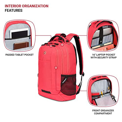 SWISSGEAR Cecil 18-Inch Laptop Backpack Fits 16-Inch Laptop, Travel Daypack with Organizer Pockets, Water Bottle Holders & Padded Straps – Teaberry - color: Teaberry