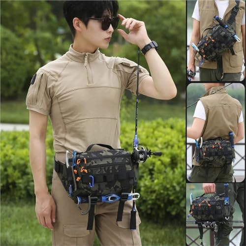 Waist Chest Backpack Outdoor for Men Women Fishing Sling Bag Hip Rig Cycling Camping Multifunctional Bag Travel Duffle Bag(Black Camo) - color: Black Camo