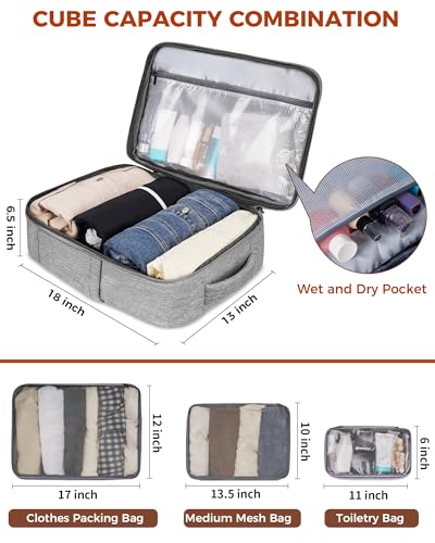 Vancropak Carry on Backpack, Flight Approved 18x14x8 Travel Backpack with 3 Packing Cubes, Expandable Large 40L Travel Bag fits 17.3" Laptop, Anti Theft Luggage Suitcase Weekend for Women Men, Grey - color: Grey