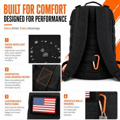 25L Extra Large Tactical Cooler Backpack, Soft Lightweight Insulated Lunch Box for Men, 38 Can Leakproof Cooler Bag Keeps Hot Cold up to 20H for Camping, Hiking, Beach, Work, Black