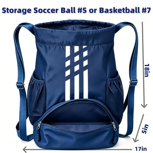 Soccer Bag, Youth Soccer Basketball Bag with Compartments Drawstring Backpack for Football Volleyball Gym Training (Blue) - color: Blue