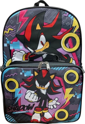 Ruz Sonic the Hedgehog 16 Inch Backpack with Detachable Matching Lunch Box, Shadow Kid's School Bag - style: Shadow